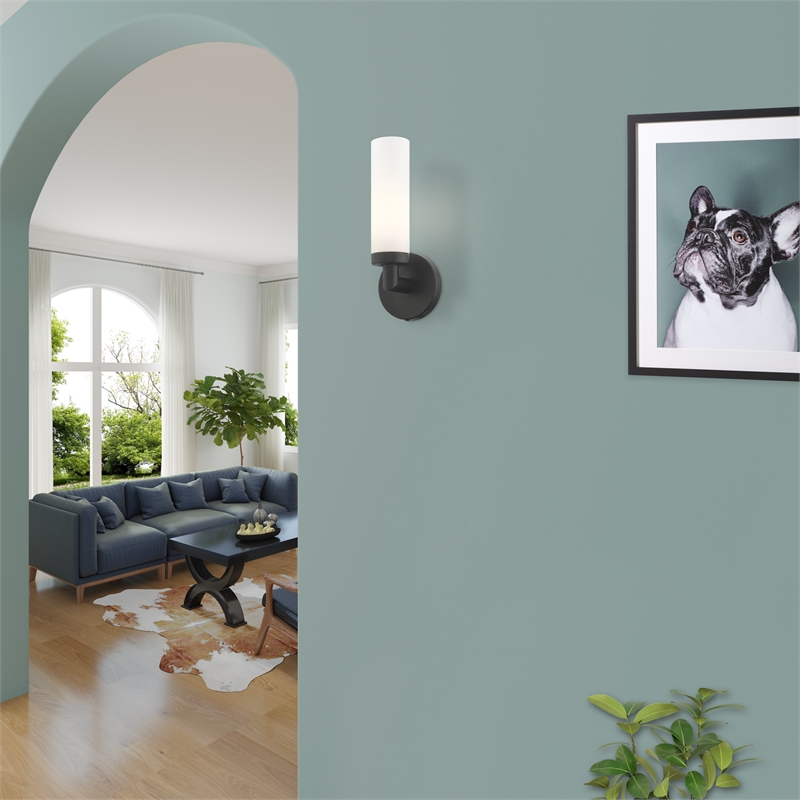 Livex Lighting Aero 1-Light White Metal Single Wall Sconce in Black