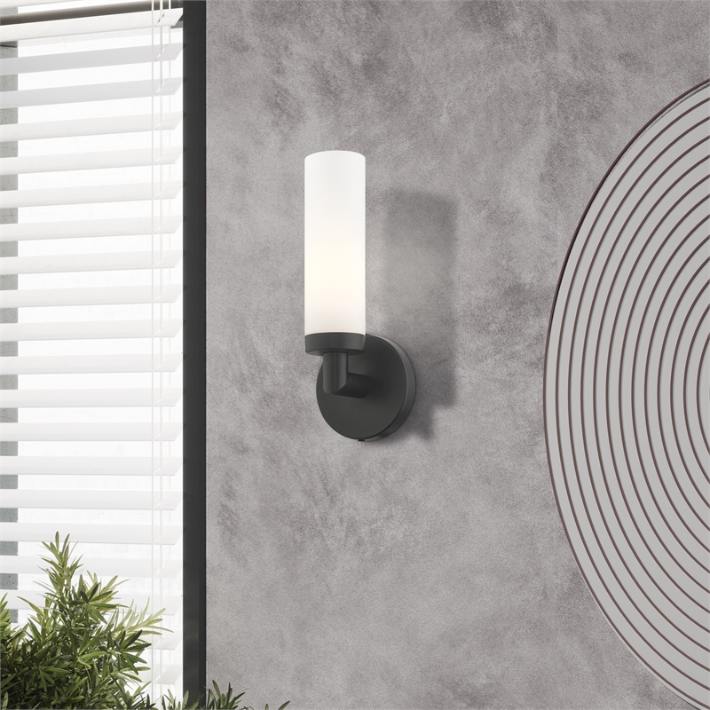 Livex Lighting Aero 1-Light White Metal Single Wall Sconce in Black