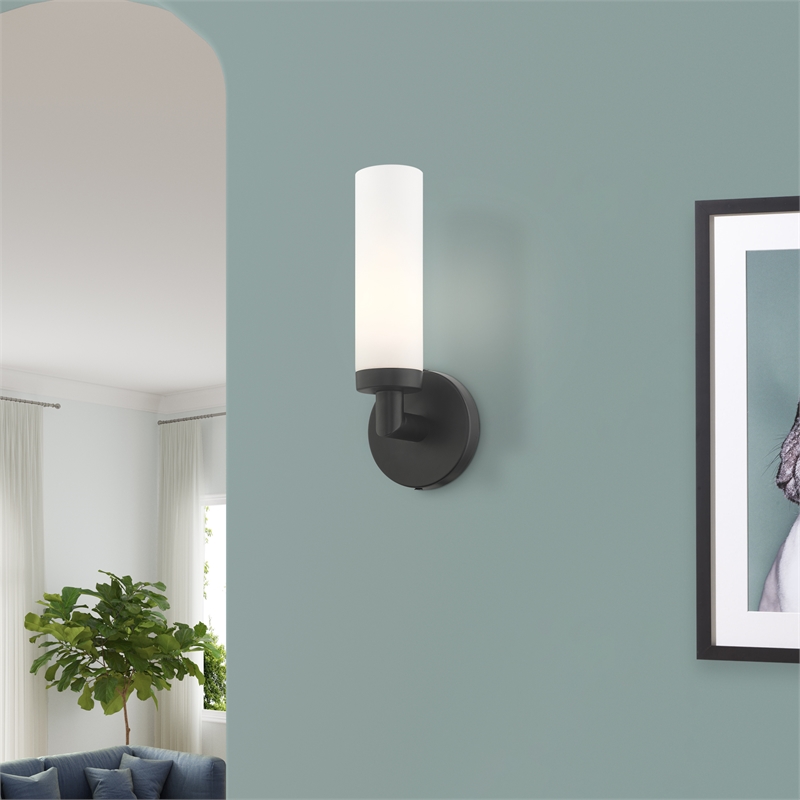 Livex Lighting Aero 1-Light White Metal Single Wall Sconce in Black