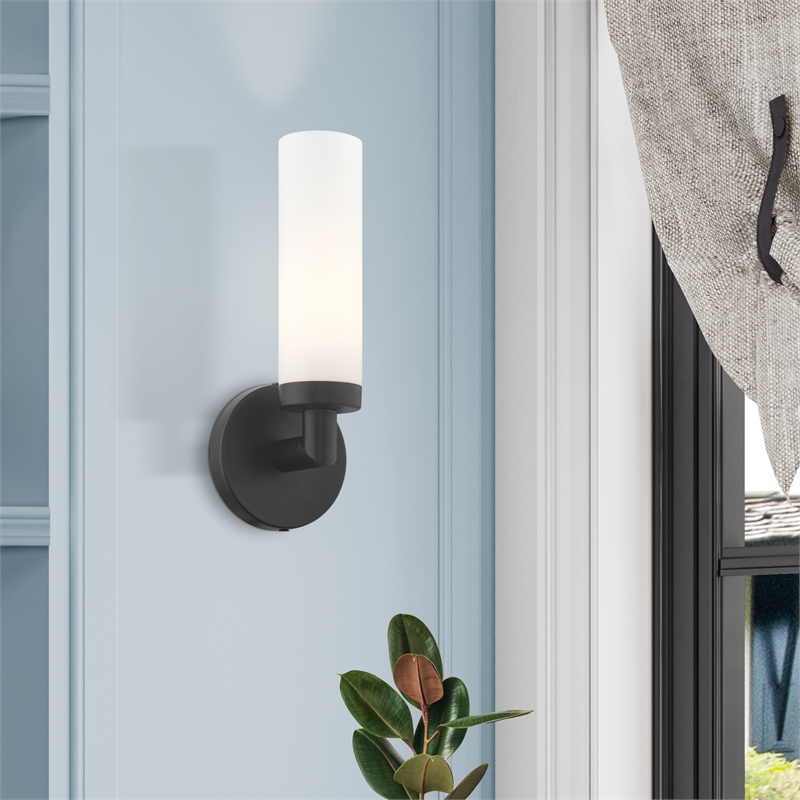 Livex Lighting Aero 1-Light White Metal Single Wall Sconce in Black