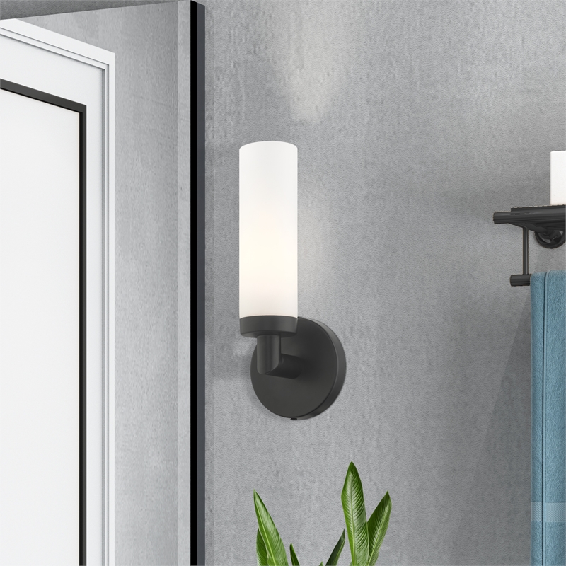 Livex Lighting Aero 1-Light White Metal Single Wall Sconce in Black
