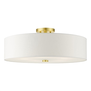 Livex Lighting Meridian 9&quot 5-Light Metal & Fabric Semi Flush in Satin Brass