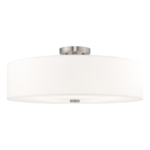 Livex Lighting Meridian 9&quot 5-Light Metal & Fabric Semi Flush in Brushed Nickel