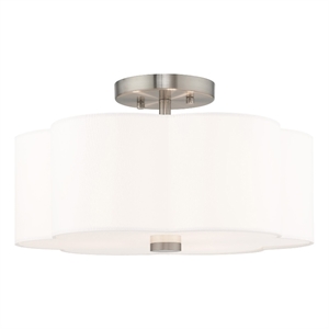 Livex Lighting Chelsea 3-Light Metal & Fabric Ceiling Mount in Brushed Nickel