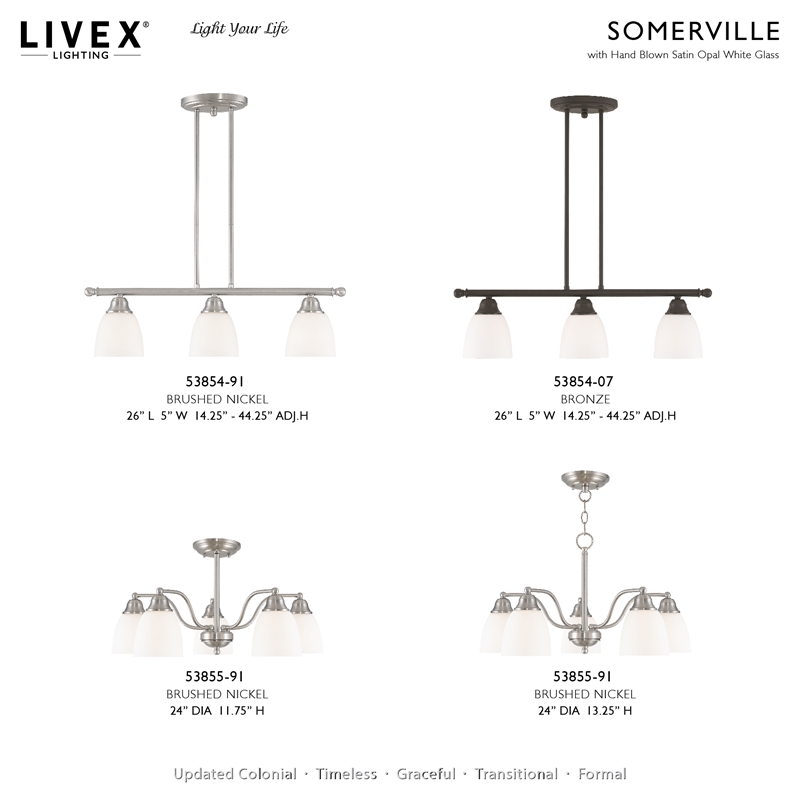 Livex Lighting Somerville 3-Light Metal Linear Chandelier in Bronze