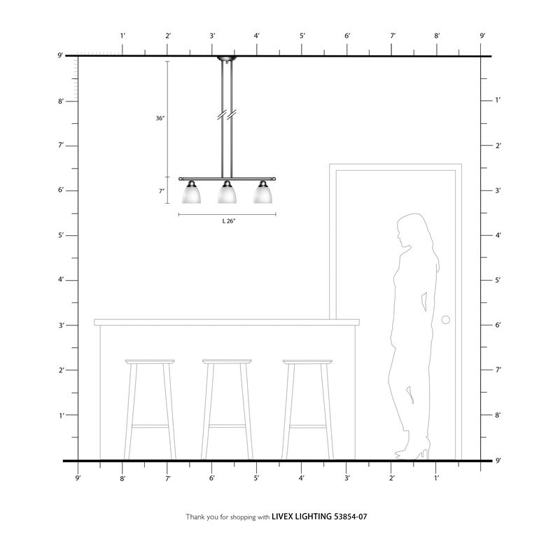 Livex Lighting Somerville 3-Light Metal Linear Chandelier in Bronze