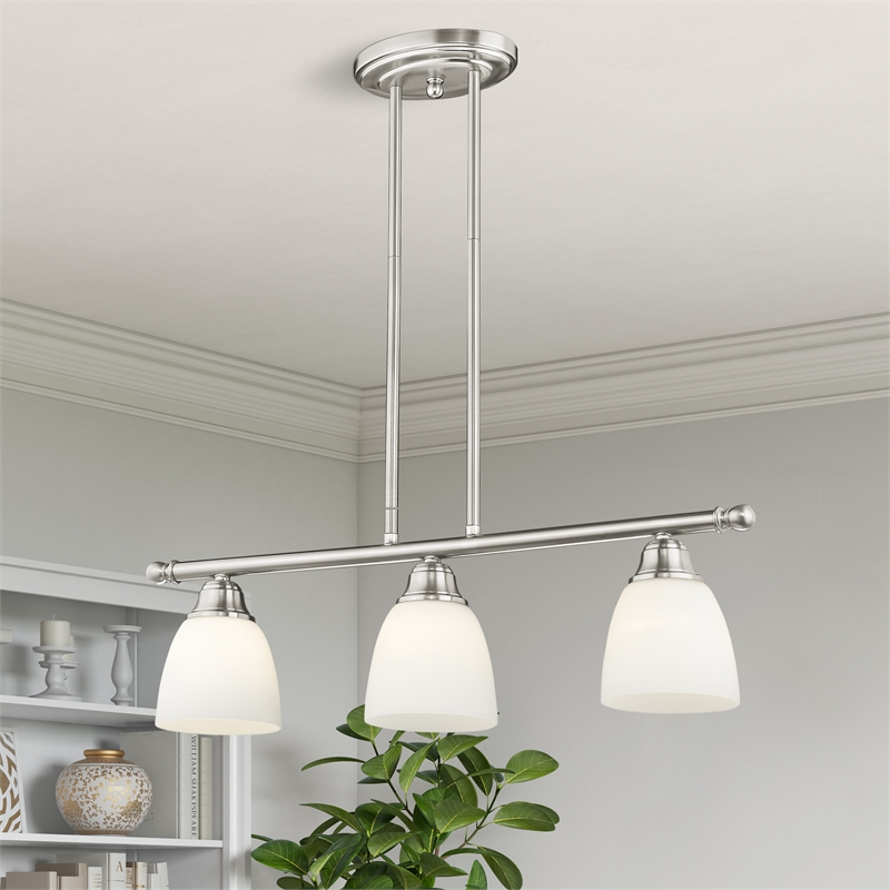 Livex Lighting Somerville 3-Light Metal Linear Chandelier in Brushed Nickel