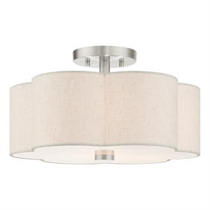 Livex Lighting Solstice 15&quot 3-Light Metal & Fabric Semi Flush in Brushed Nickel