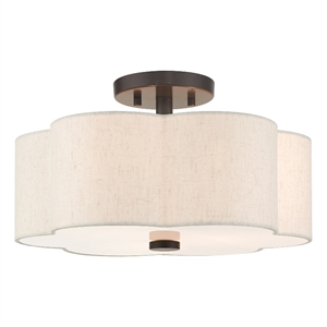 Livex Lighting Solstice 15&quot 3-Light Metal & Fabric Semi Flush in Bronze