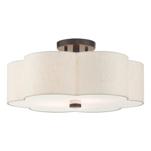 Livex Lighting Solstice 18&quot 3-Light Metal & Fabric Semi Flush in Bronze