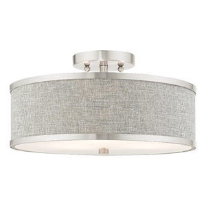 Livex Lighting Park Ridge 3-Light Metal & Fabric Semi Flush in Brushed Nickel