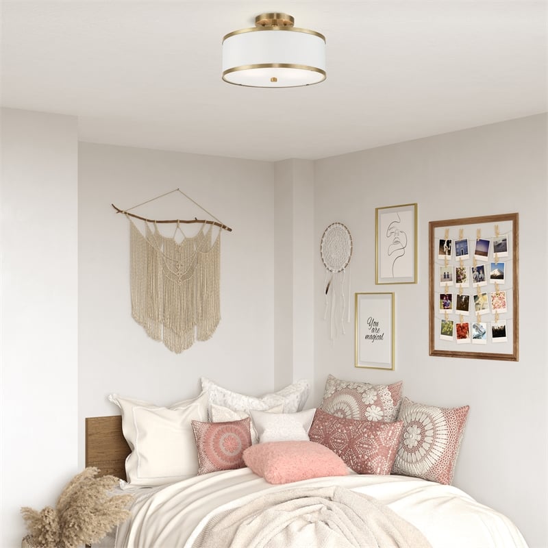 Livex Lighting Park Ridge 2-Light Metal & Fabric Ceiling Mount in Antique Brass