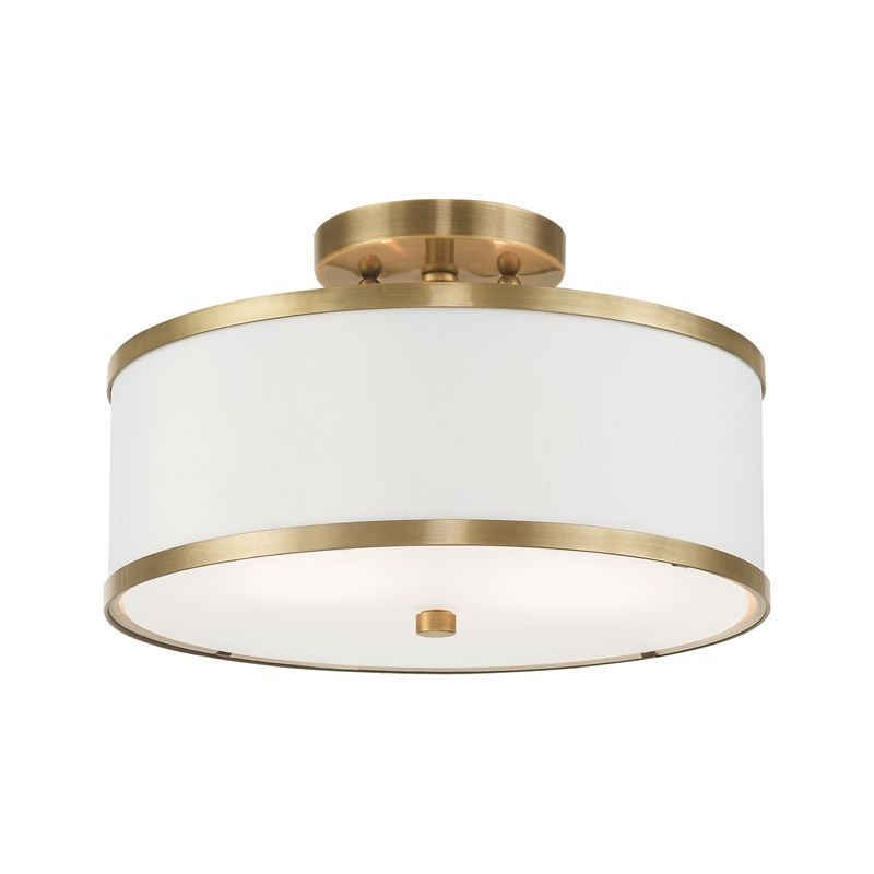 Livex Lighting Park Ridge 2-Light Metal & Fabric Ceiling Mount in Antique Brass