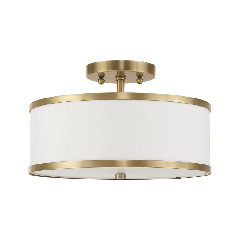 Livex Lighting Park Ridge 2-Light Metal & Fabric Ceiling Mount in Antique Brass
