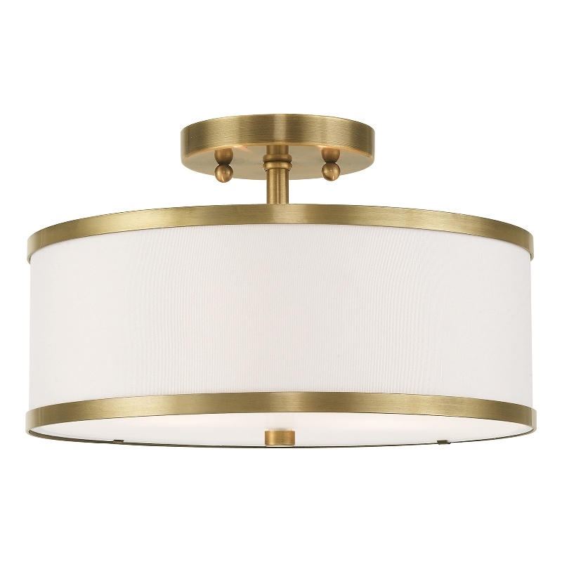 Livex Lighting Park Ridge 2-Light Metal & Fabric Ceiling Mount in Antique Brass