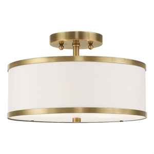 Livex Lighting Park Ridge 2-Light Metal & Fabric Ceiling Mount in Antique Brass