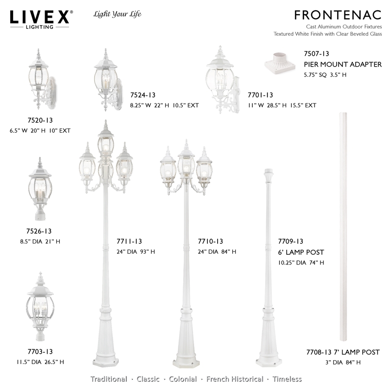 Livex Lighting Frontenac 3-Light Metal Outdoor Wall Lantern in Textured White