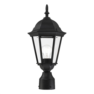 Livex Lighting Hamilton 1-Light Beveled Metal Outdoor Post Top Lantern in Black