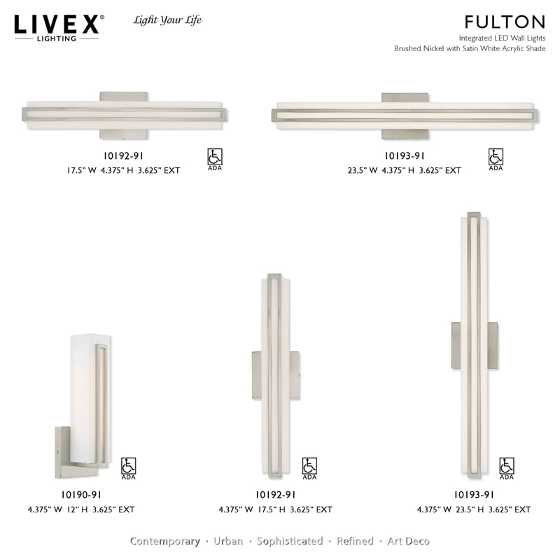 Livex Lighting Fulton Contemporary Metal ADA Wall Sconce in Brushed Nickel