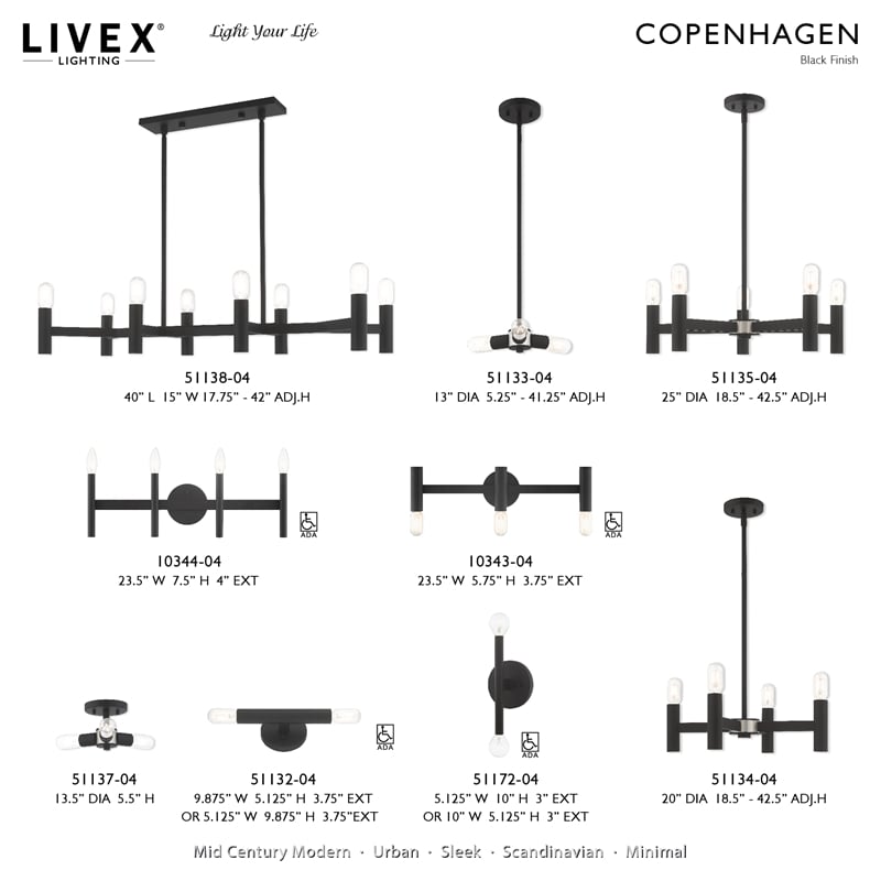 Livex Lighting Copenhagen 3-Light Metal Bath Vanity Sconce in Black