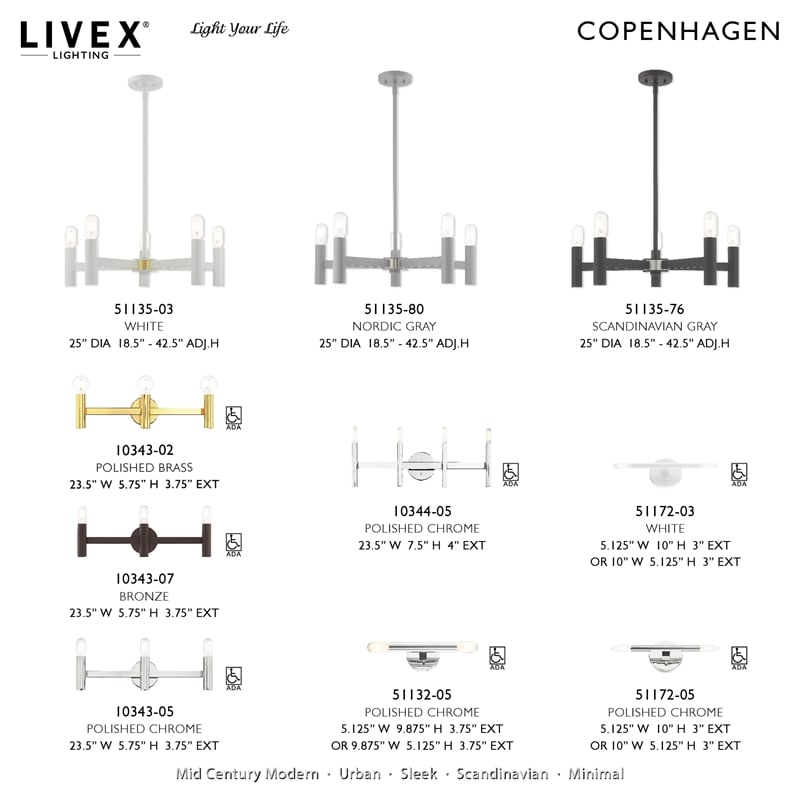 Livex Lighting Copenhagen 3-Light Metal Bath Vanity Sconce in Polished Chrome
