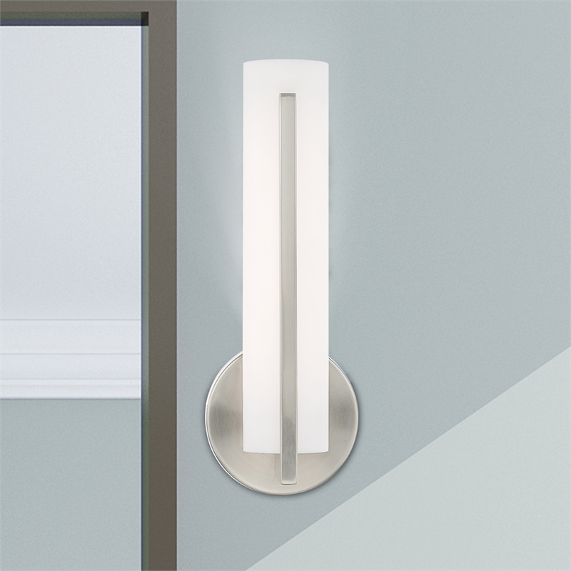 Livex Lighting Visby 8W LED Contemporary Metal ADA Wall Sconce in Brushed Nickel
