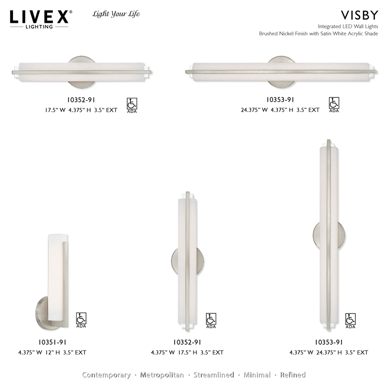 Livex Lighting Visby 8W LED Contemporary Metal ADA Wall Sconce in Brushed Nickel