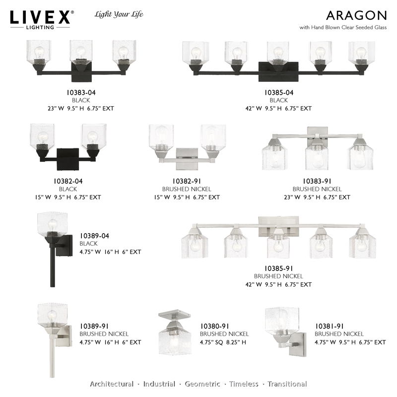 Livex Lighting Aragon 3-Light Metal/Glass Bath Vanity Lighting in Brushed Nickel