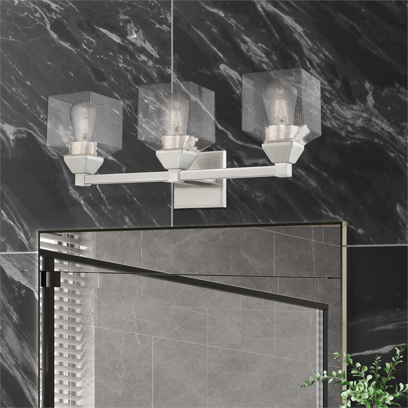 Livex Lighting Aragon 3-Light Metal/Glass Bath Vanity Lighting in Brushed Nickel