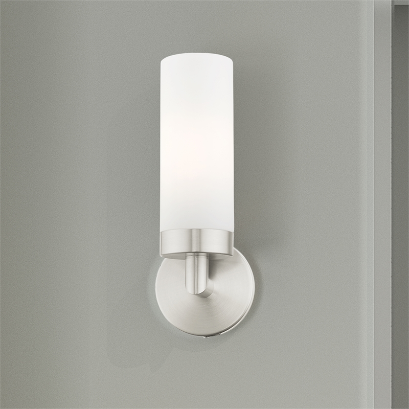 Livex Lighting Aero 1-Light Glass/Metal Single Sconce in Brushed Nickel