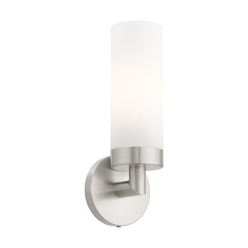Livex Lighting Aero 1-Light Glass/Metal Single Sconce in Brushed Nickel