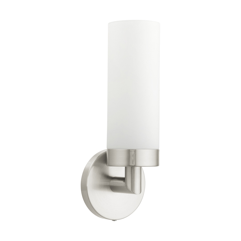 Livex Lighting Aero 1-Light Glass/Metal Single Sconce in Brushed Nickel