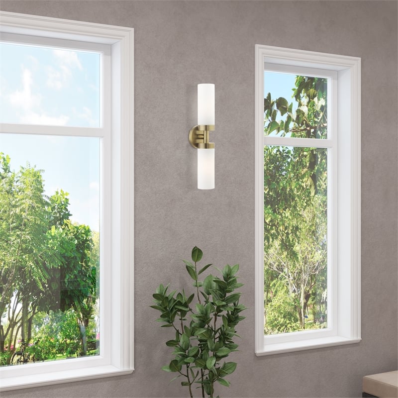Livex Lighting Aero 2-Light Glass/Metal ADA Vanity Sconce in Antique Brass