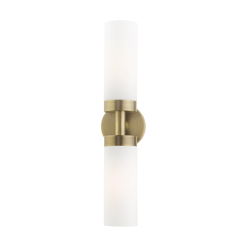 Livex Lighting Aero 2-Light Glass/Metal ADA Vanity Sconce in Antique Brass