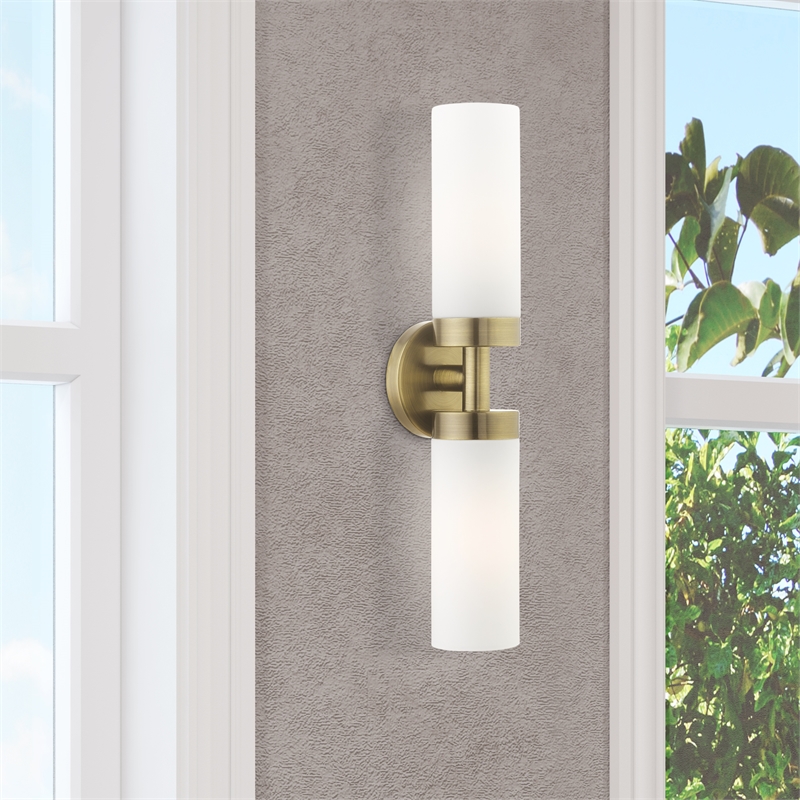 Livex Lighting Aero 2-Light Glass/Metal ADA Vanity Sconce in Antique Brass