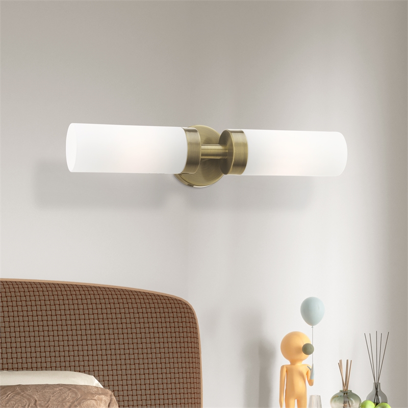 Livex Lighting Aero 2-Light Glass/Metal ADA Vanity Sconce in Antique Brass