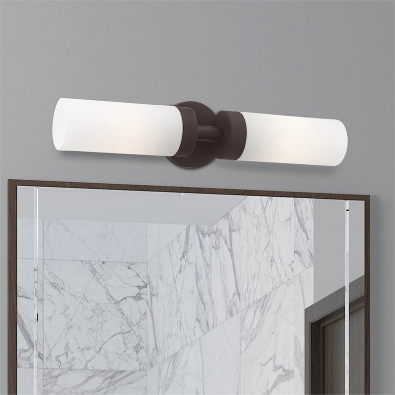 Livex Lighting Aero 2-Light Glass/Metal ADA Vanity Sconce in Bronze