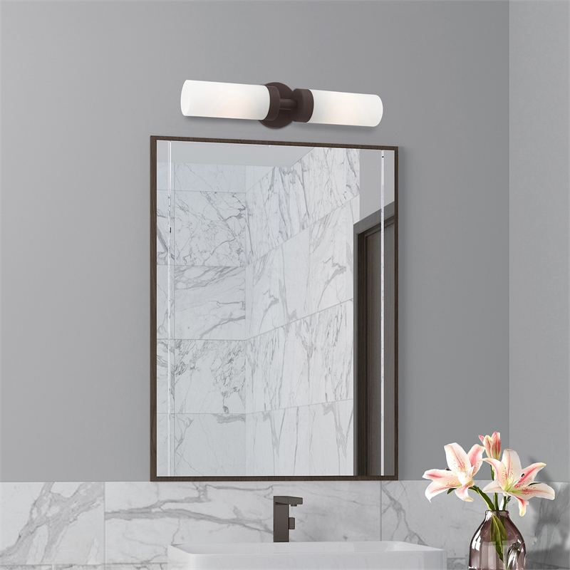 Livex Lighting Aero 2-Light Glass/Metal ADA Vanity Sconce in Bronze