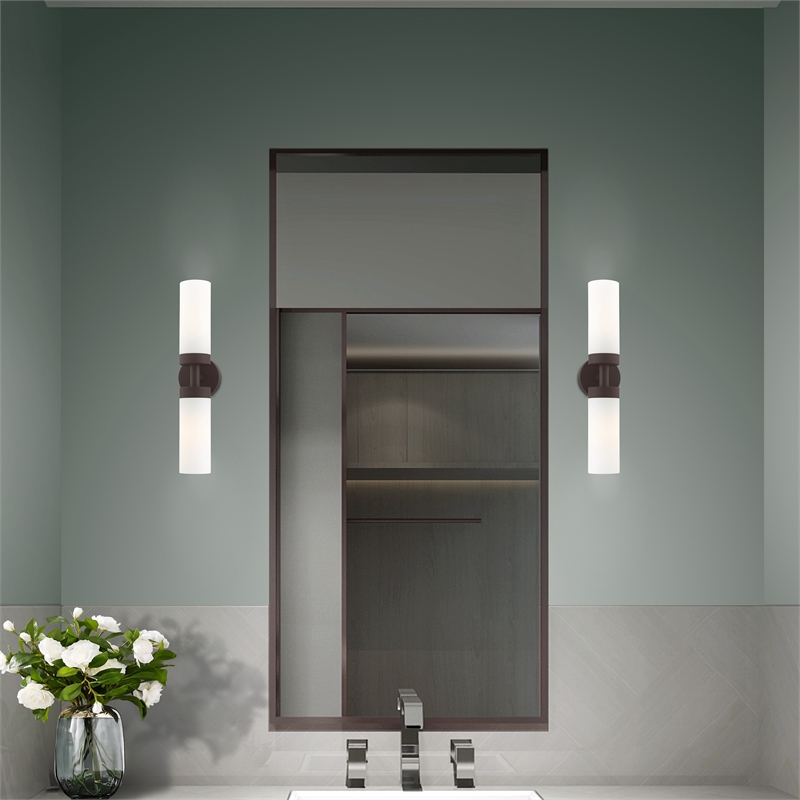 Livex Lighting Aero 2-Light Glass/Metal ADA Vanity Sconce in Bronze