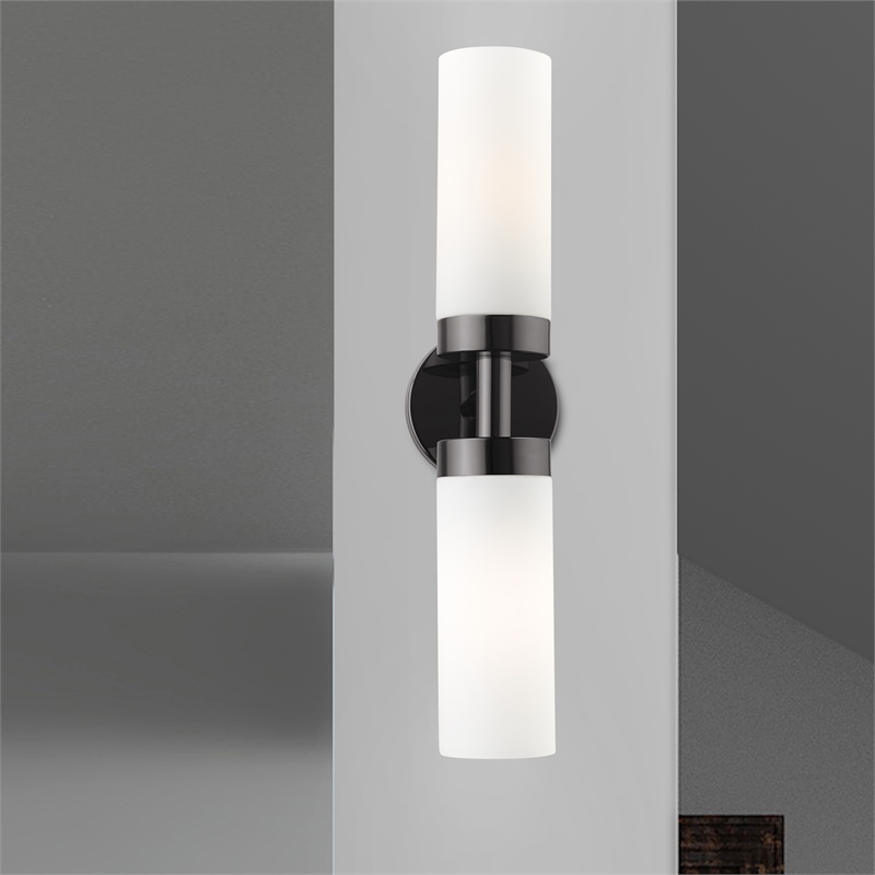 Livex Lighting Aero 2-Light Glass/Metal ADA Vanity Sconce in Black Chrome