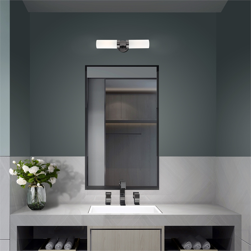 Livex Lighting Aero 2-Light Glass/Metal ADA Vanity Sconce in Black Chrome