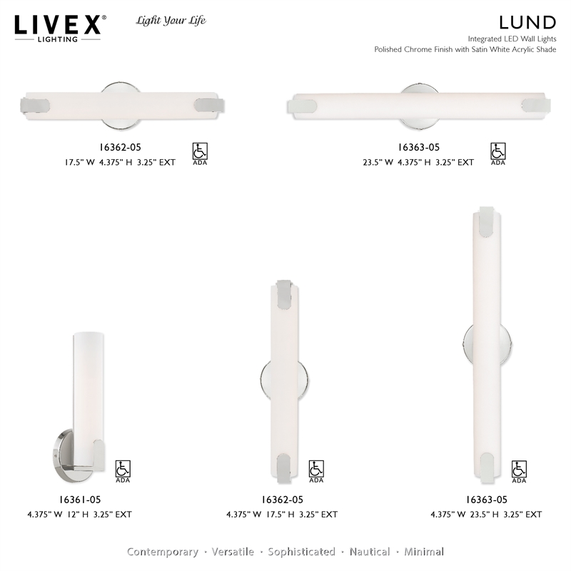 Livex Lighting Lund 8W LED Contemporary Metal ADA Wall Sconce in Polished Chrome