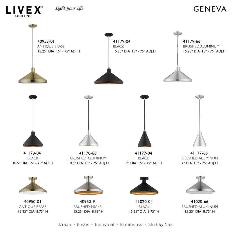 Livex Lighting Geneva 1-Light Contemporary Metal Single Pendant in Black