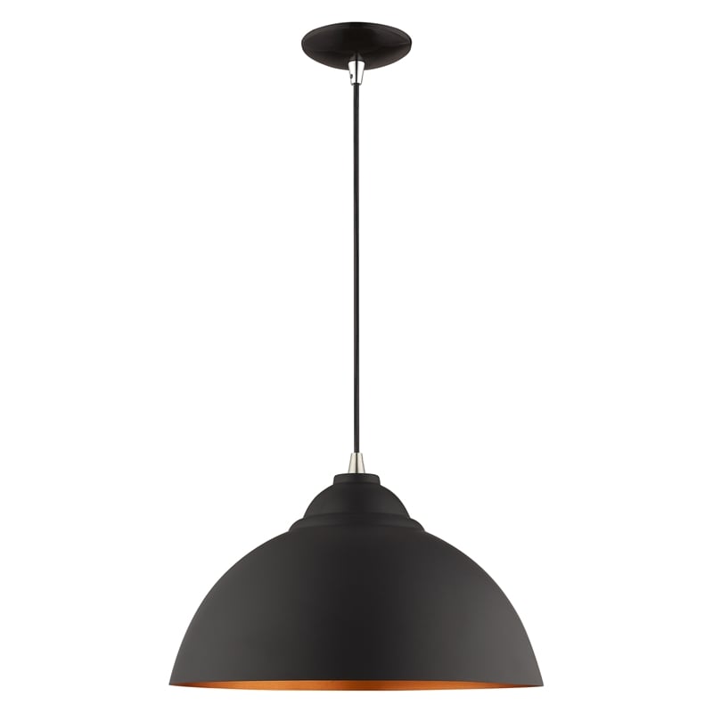 Livex Lighting 1-Light Transitional Metal Single Pendant in Black