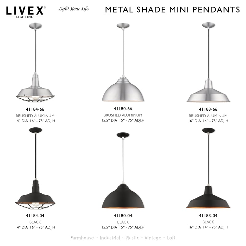 Livex Lighting 1-Light Transitional Metal Single Pendant in Black