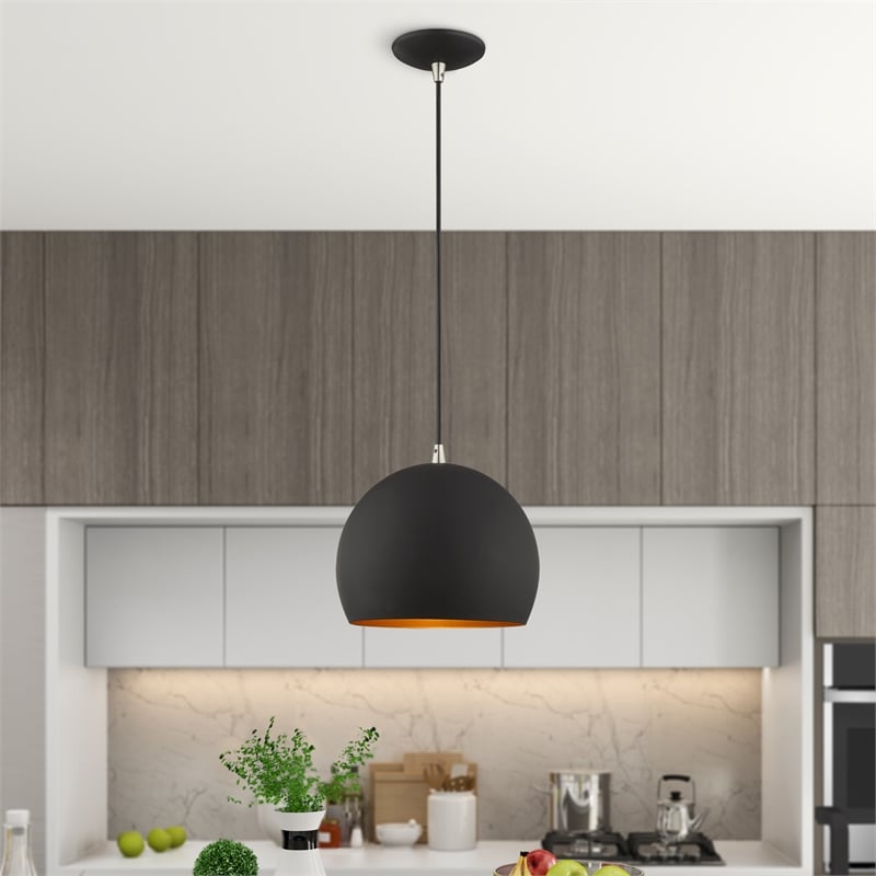 Livex Lighting 1-Light Modern Metal Single Pendant with Shade in Black