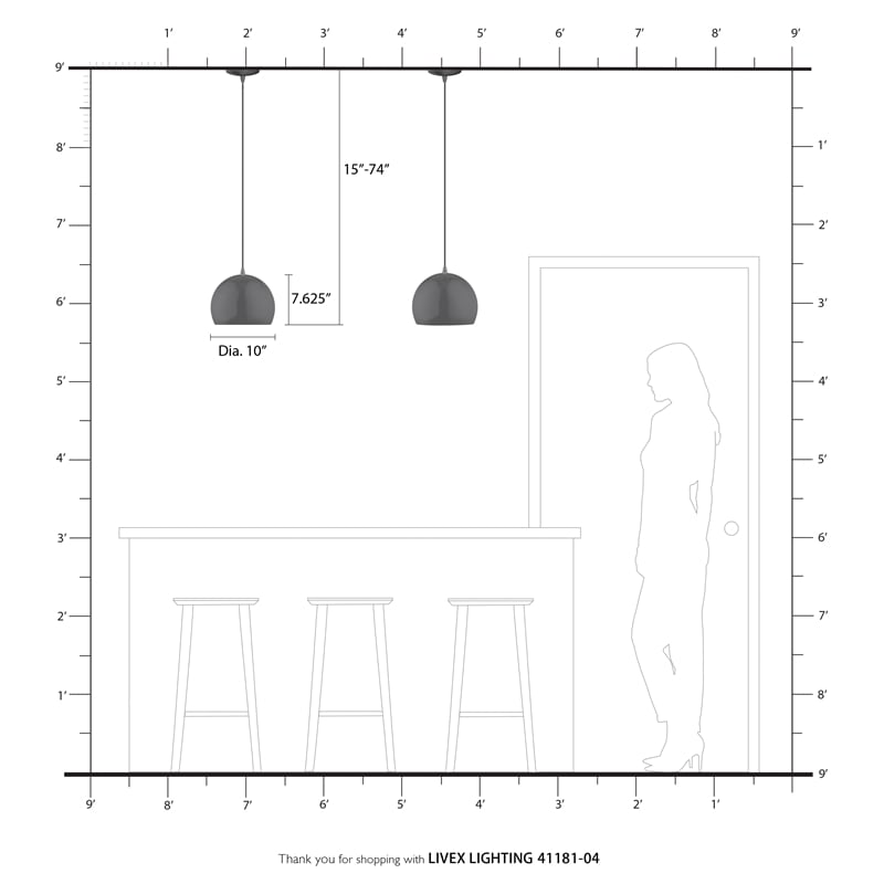 Livex Lighting 1-Light Modern Metal Single Pendant with Shade in Black