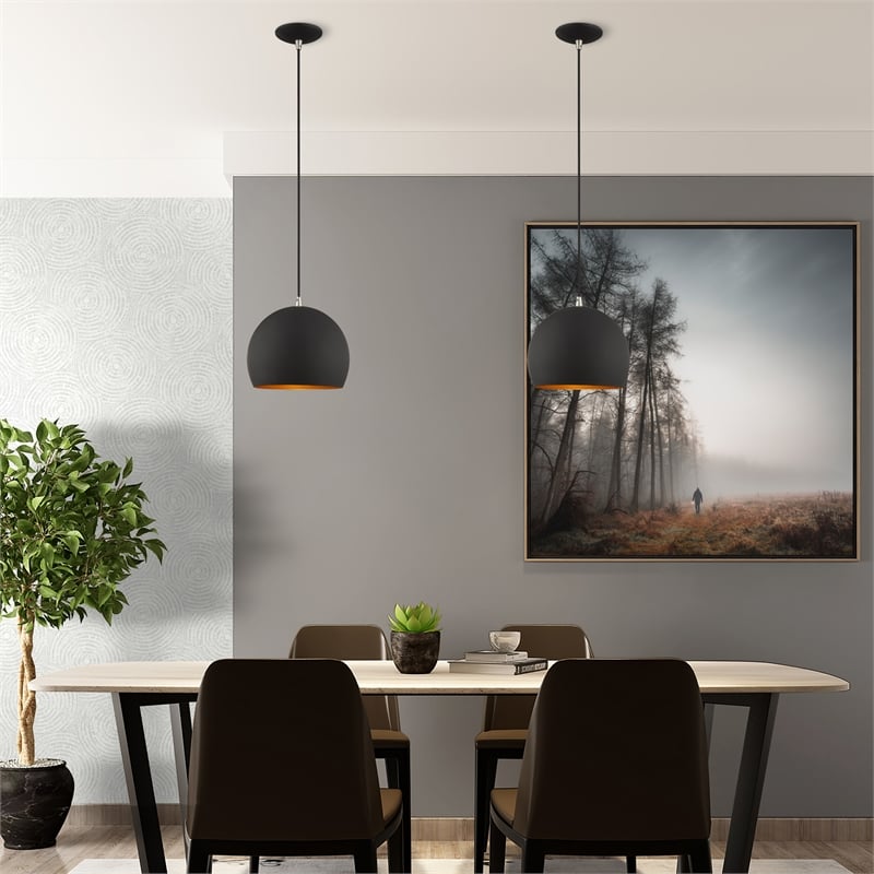 Livex Lighting 1-Light Modern Metal Single Pendant with Shade in Black