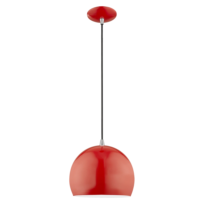 Livex Lighting 1-Light Modern Metal Single Pendant with Shade in Shiny Red
