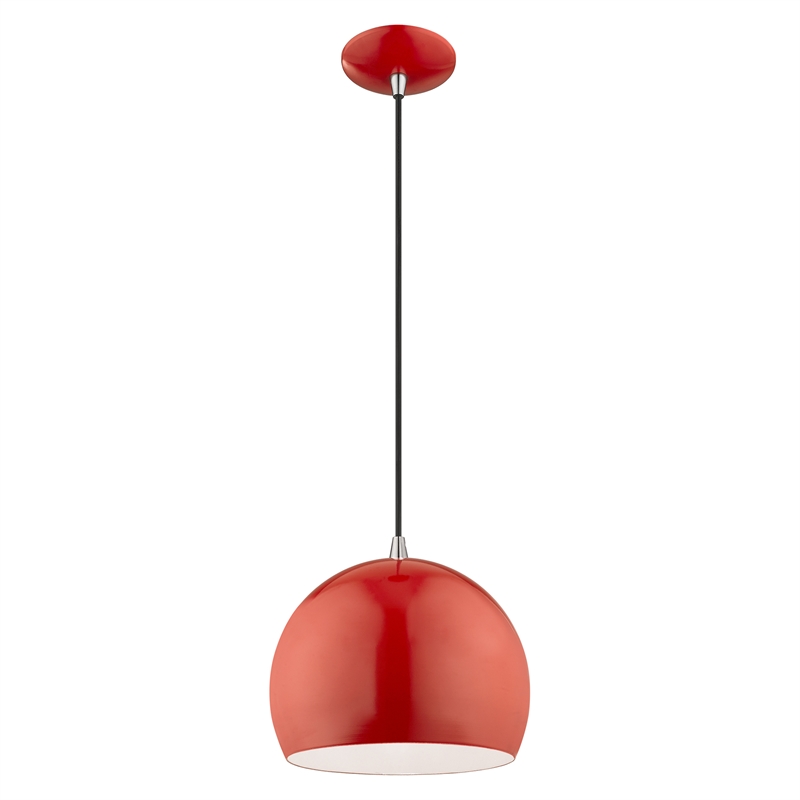Livex Lighting 1-Light Modern Metal Single Pendant with Shade in Shiny Red